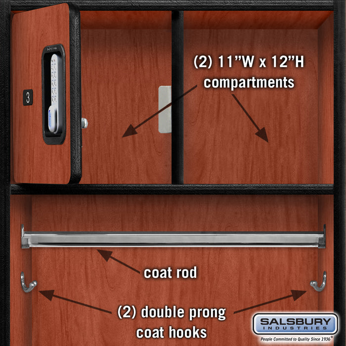 Salsbury 24" Wide Designer Wood Open Access Locker - 6 Feet High - 24 Inches Deep - Cherry - Silver Electronic Locks - Sweatfully