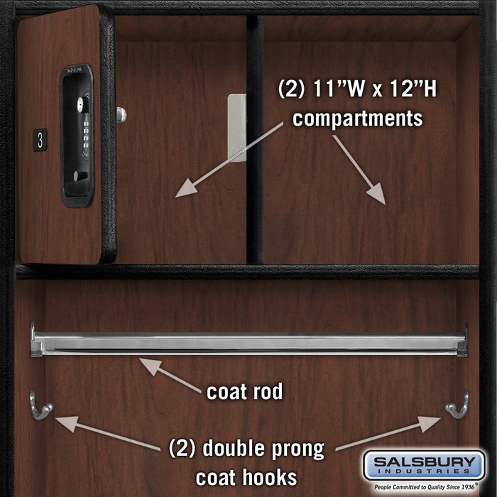 Salsbury 24" Wide Designer Wood Open Access Locker - 6 Feet High - 24 Inches Deep - Mahogany - Black Resettable Locks - Sweatfully