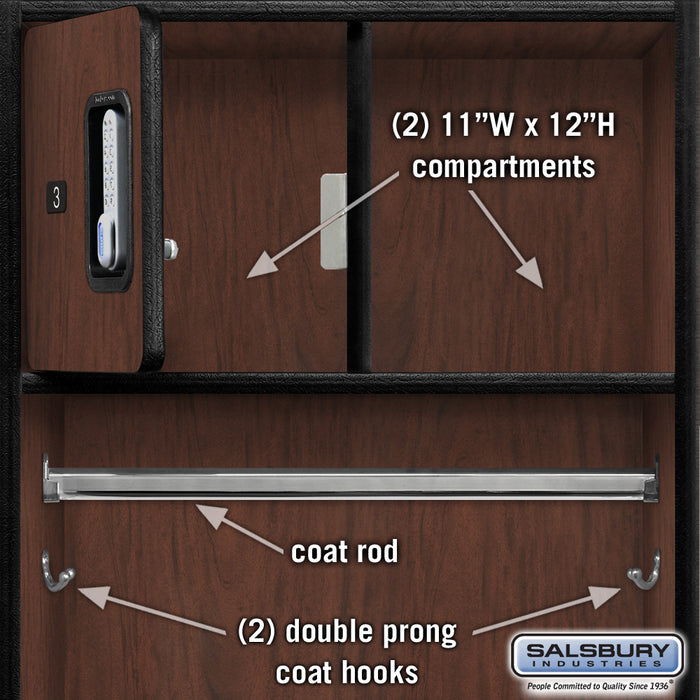 Salsbury 24" Wide Designer Wood Open Access Locker - 6 Feet High - 24 Inches Deep - Mahogany - Silver Electronic Locks - Sweatfully