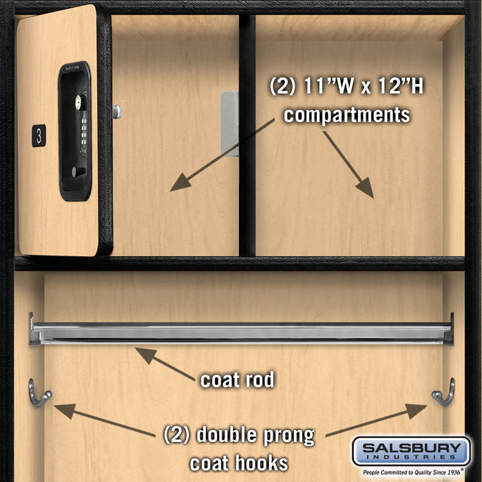 Salsbury 24" Wide Designer Wood Open Access Locker - 6 Feet High - 24 Inches Deep - Maple - Black Resettable Locks - Sweatfully
