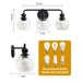 Irvine Black Modern Clear Glass 3-Light Vanity Light - Sweatfully