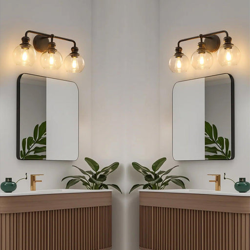 Irvine Black Modern Clear Glass 3-Light Vanity Light - Sweatfully
