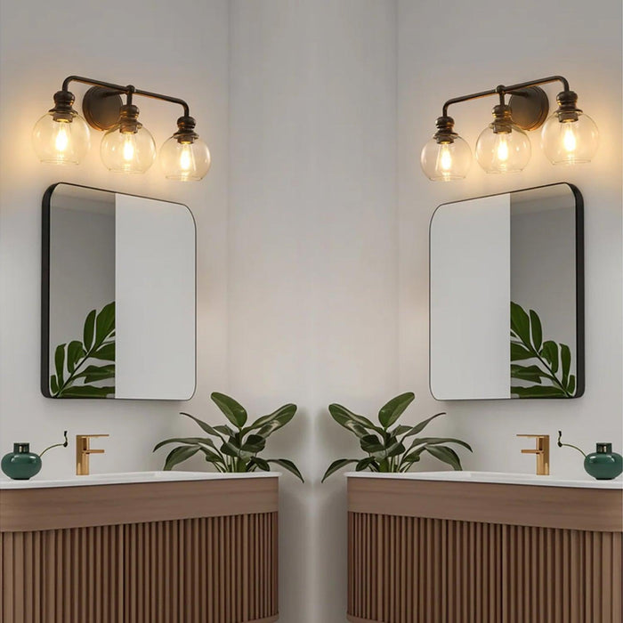 Irvine Black Modern Clear Glass 3-Light Vanity Light - Sweatfully