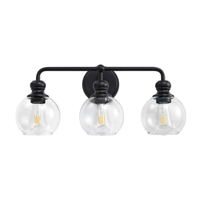 Irvine Black Modern Clear Glass 3-Light Vanity Light - Sweatfully
