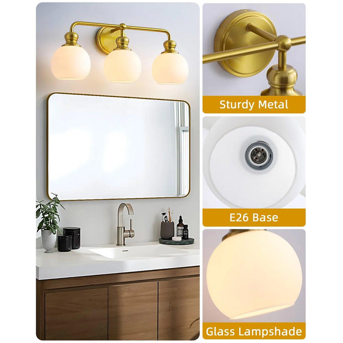 Irvine Gold Modern Frosted Glass 3-Light Vanity Light - Sweatfully
