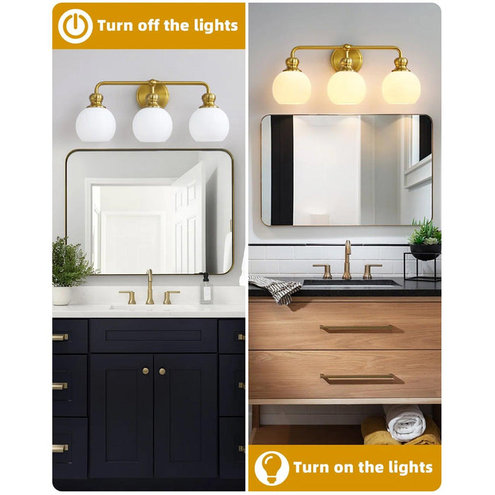 Irvine Gold Modern Frosted Glass 3-Light Vanity Light - Sweatfully