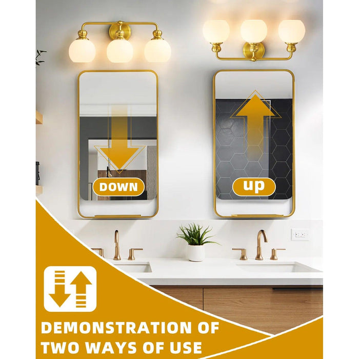 Irvine Gold Modern Frosted Glass 3-Light Vanity Light - Sweatfully