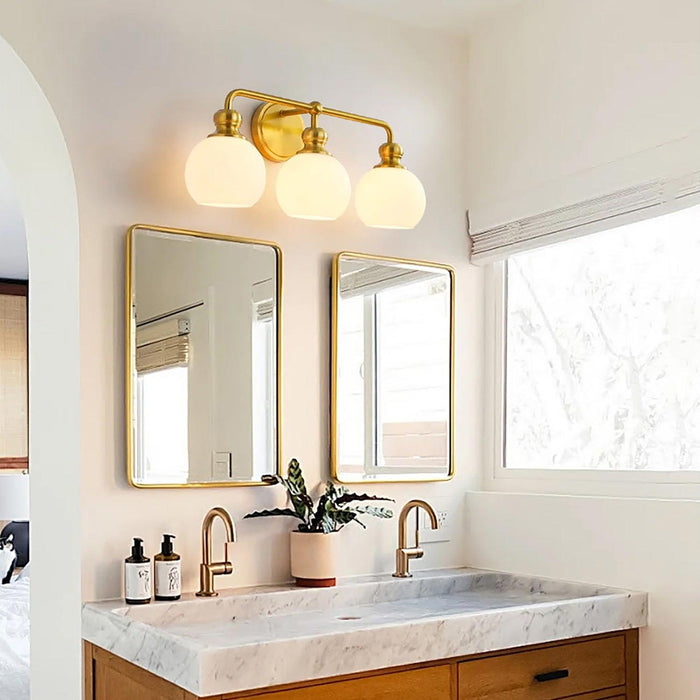 Irvine Gold Modern Frosted Glass 3-Light Vanity Light - Sweatfully
