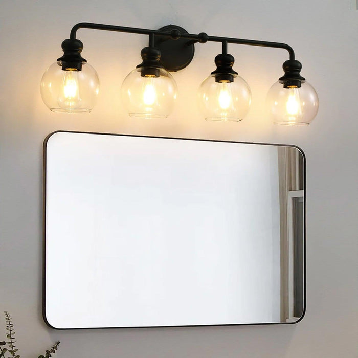 Irvine Black Modern Clear Glass 4-Light Vanity Light - Sweatfully