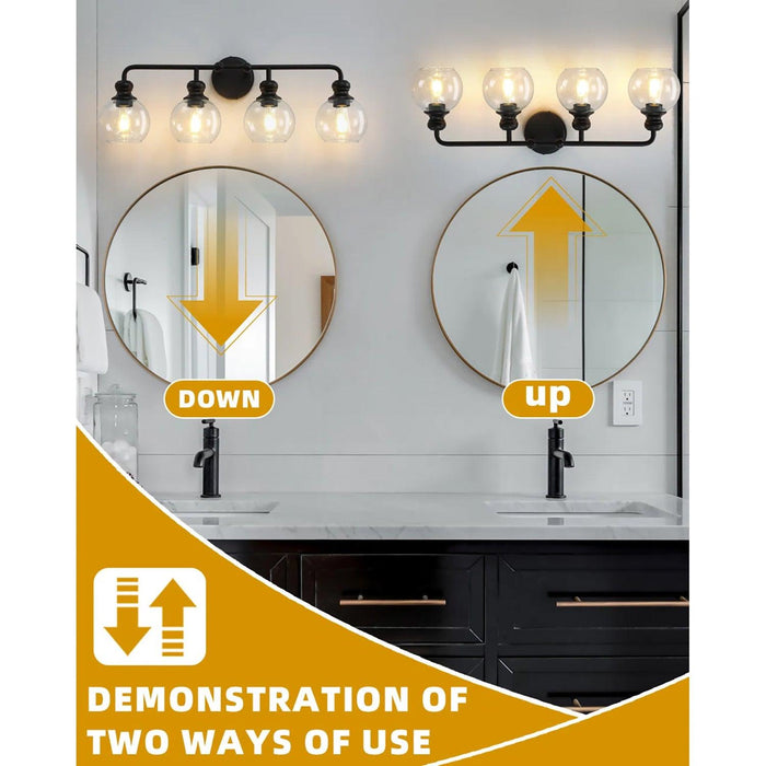 Irvine Black Modern Clear Glass 4-Light Vanity Light - Sweatfully