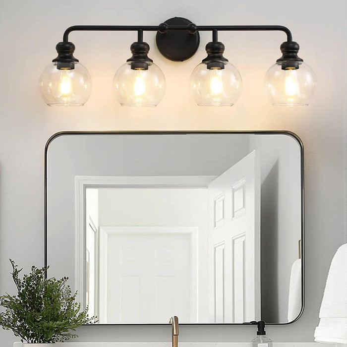 Irvine Black Modern Clear Glass 4-Light Vanity Light - Sweatfully