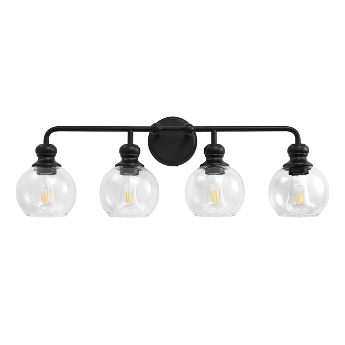 Irvine Black Modern Clear Glass 4-Light Vanity Light - Sweatfully