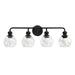 Irvine Black Modern Clear Glass 4-Light Vanity Light - Sweatfully
