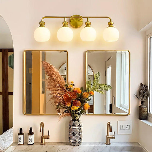 Irvine Gold Modern Frosted Glass 4-Light Vanity Light - Sweatfully