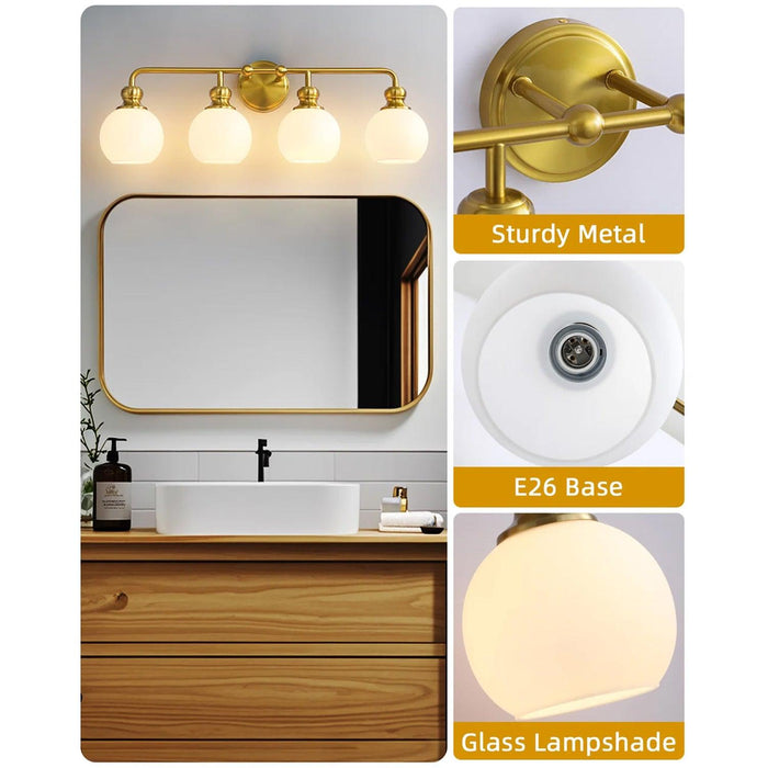 Irvine Gold Modern Frosted Glass 4-Light Vanity Light - Sweatfully