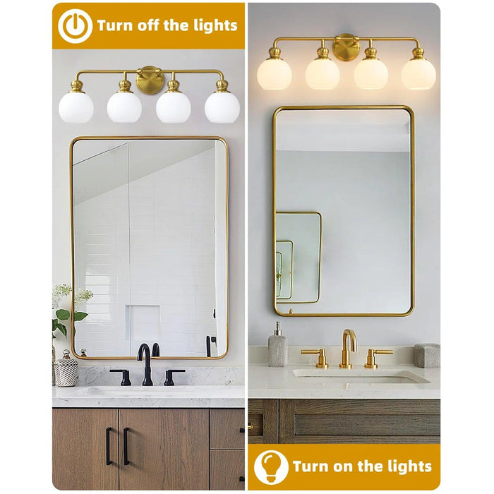 Irvine Gold Modern Frosted Glass 4-Light Vanity Light - Sweatfully