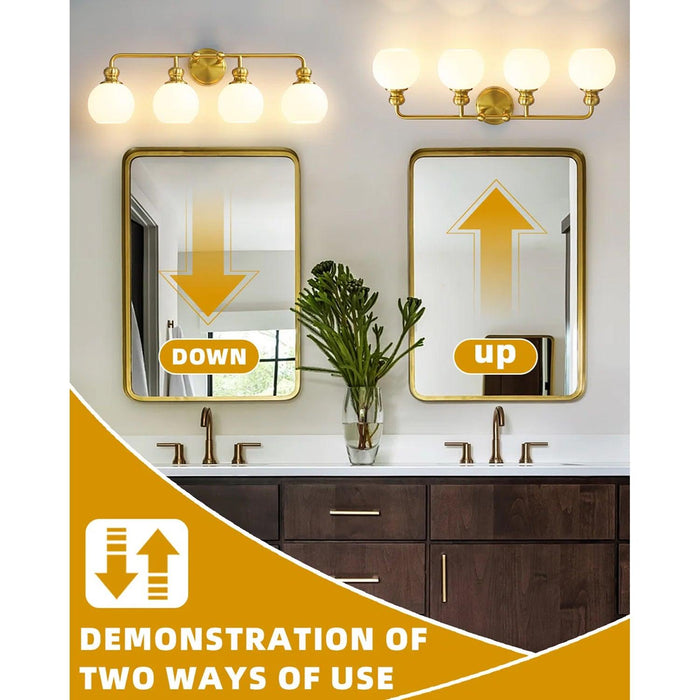 Irvine Gold Modern Frosted Glass 4-Light Vanity Light - Sweatfully