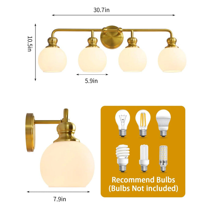 Irvine Gold Modern Frosted Glass 4-Light Vanity Light - Sweatfully