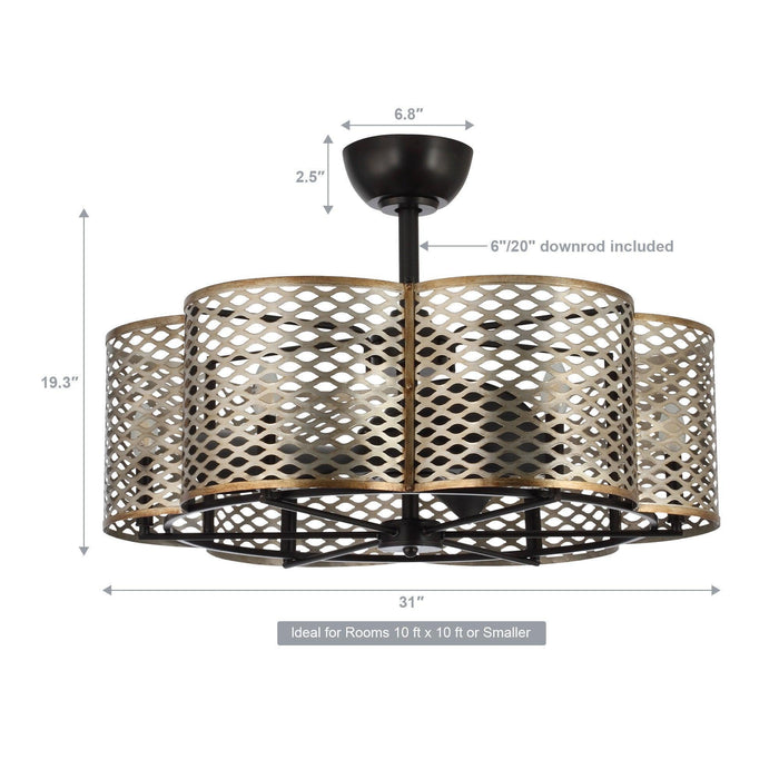 31" Linda Industrial DC Motor Downrod Mount Reversible Ceiling Fan with Lighting and Remote Control - Sweatfully