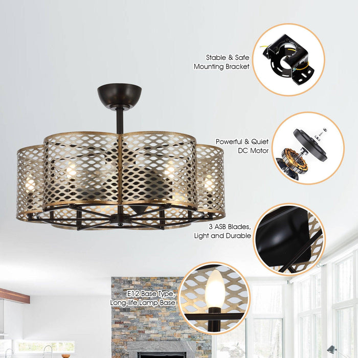 31" Linda Industrial DC Motor Downrod Mount Reversible Ceiling Fan with Lighting and Remote Control - Sweatfully