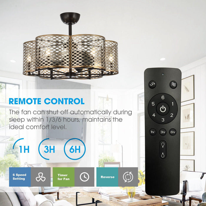 31" Linda Industrial DC Motor Downrod Mount Reversible Ceiling Fan with Lighting and Remote Control - Sweatfully