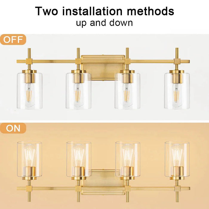 Jasper Black & Gold Clear Glass 4-Light Bathroom Vanity Light - Sweatfully