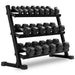 XMARK 10-Pairs, 5 to 50 lbs. Hex Dumbbells Includes 3-Tier Storage Rack XM-3107.1-BLACK-AND-550S - Sweatfully