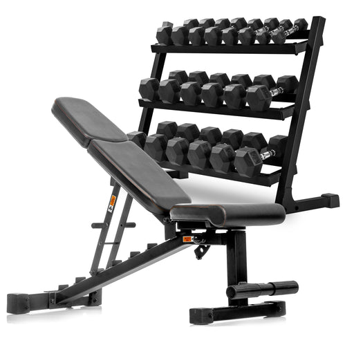 XMARK 5-50 lb Hex Dumbbell Set with Rack and Weight Bench XM-4439-550S-7630 - Sweatfully