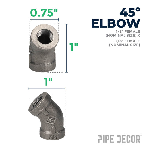 1/8 in. Black 45 Degree Elbow - Sweatfully