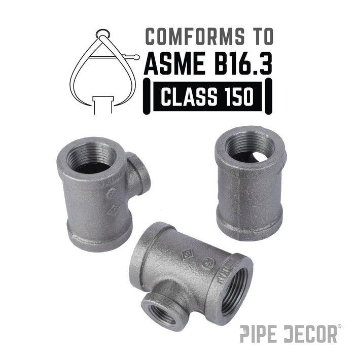 1 in. x 1 in. x 1/2 in. Black Reducing Tee - Sweatfully