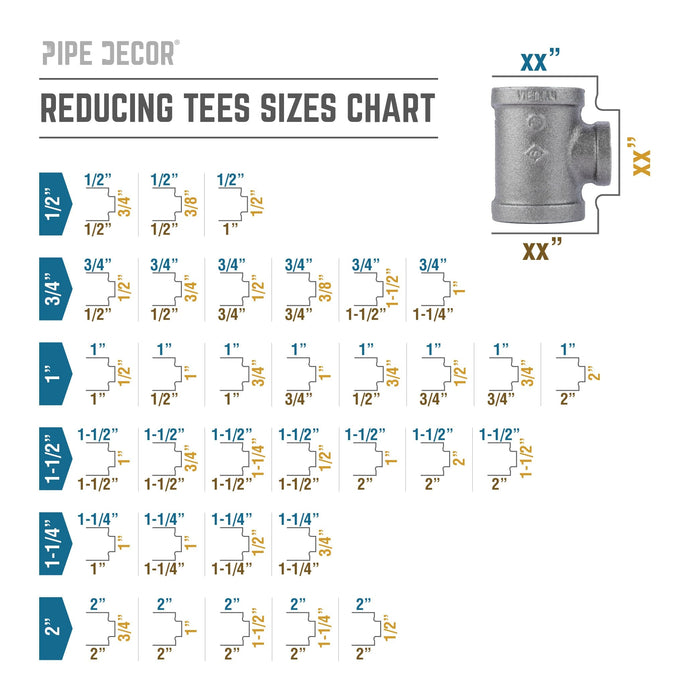 1 in. x 1 in. x 1/2 in. Black Reducing Tee - Sweatfully