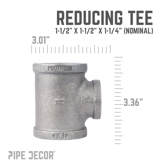 1 1/2 in. x 1 1/2 in. x 1 1/4 in. Black Reducing Tee - Sweatfully