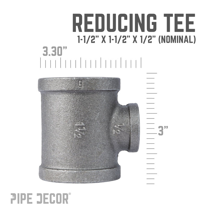 1 1/2 in. x 1 1/2 in. x 1/2 in. Black Reducing Tee - Sweatfully