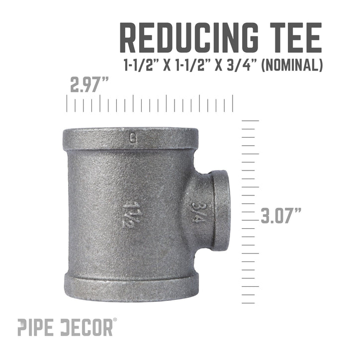 1 1/2 in. x 1 1/2 in. x 3/4 in. Black Reducing Tee - Sweatfully
