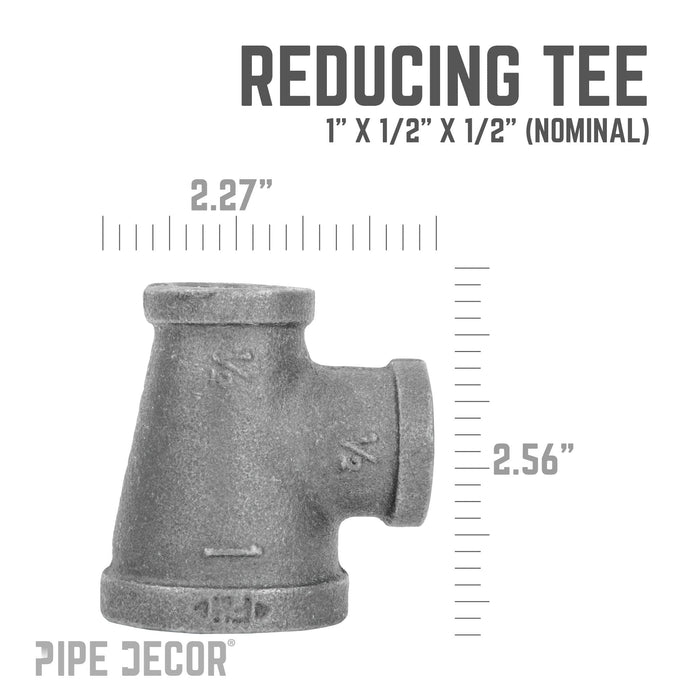 1 in. x 1/2 in. x 1/2 in. Black Reducing Tee - Sweatfully