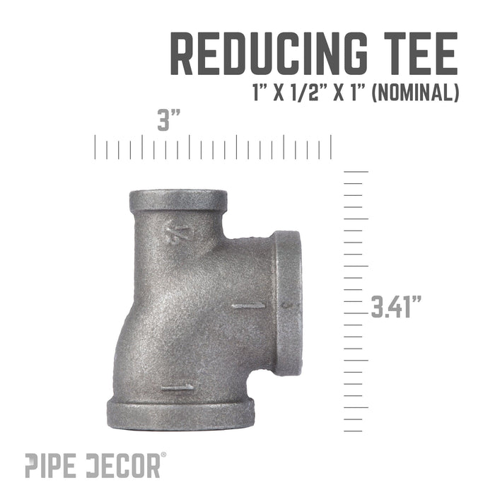 1 in. x 1/2 in. x 1 in. Black Reducing Tee - Sweatfully