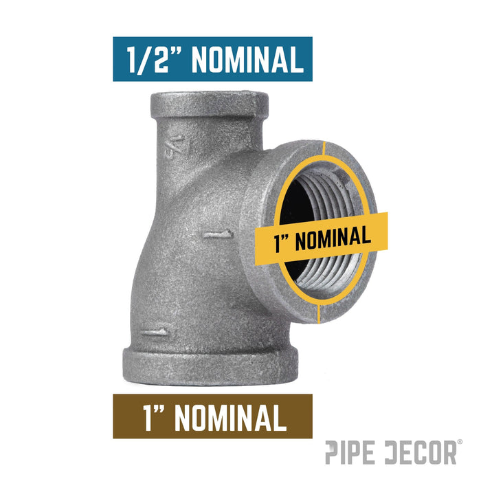 1 in. x 1/2 in. x 1 in. Black Reducing Tee - Sweatfully