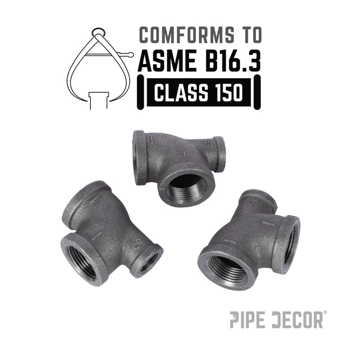 1 in. x 1/2 in. x 1 in. Black Reducing Tee - Sweatfully