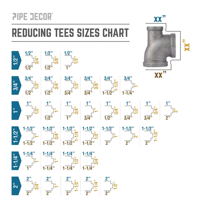 1 in. x 1/2 in. x 1 in. Black Reducing Tee - Sweatfully