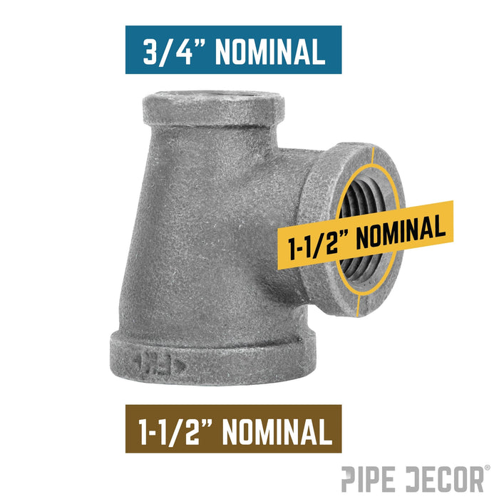 1 1/2 in. x 3/4 in. x 1 1/2 in. Black Reducing Tee - Sweatfully