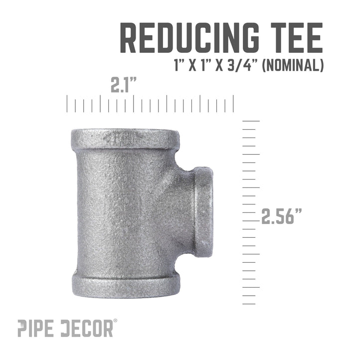 1 in. x 1 in. x 3/4 in. Black Reducing Tee - Sweatfully