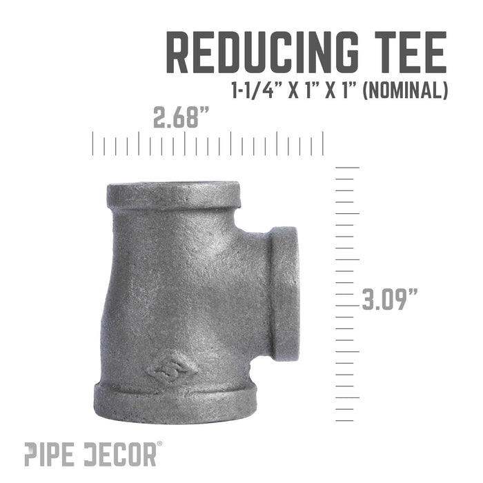 1 1/4 in. x 1 in. x 1 in. Black Reducing Tee - Sweatfully