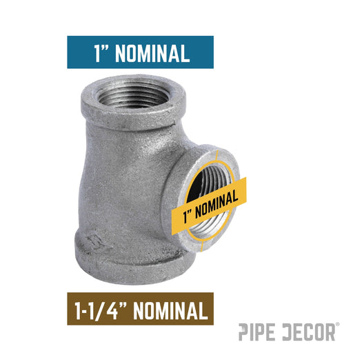1 1/4 in. x 1 in. x 1 in. Black Reducing Tee - Sweatfully