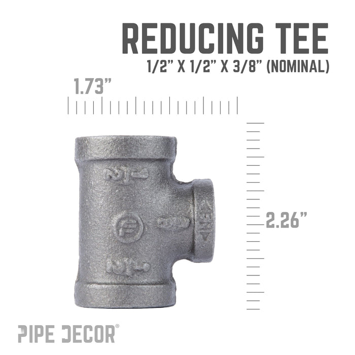 1/2 in. x 1/2 in. x 3/8 in. Black Reducing Tee - Sweatfully