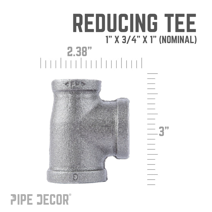 1 in. x 3/4 in. x 1 in. Black Reducing Tee - Sweatfully