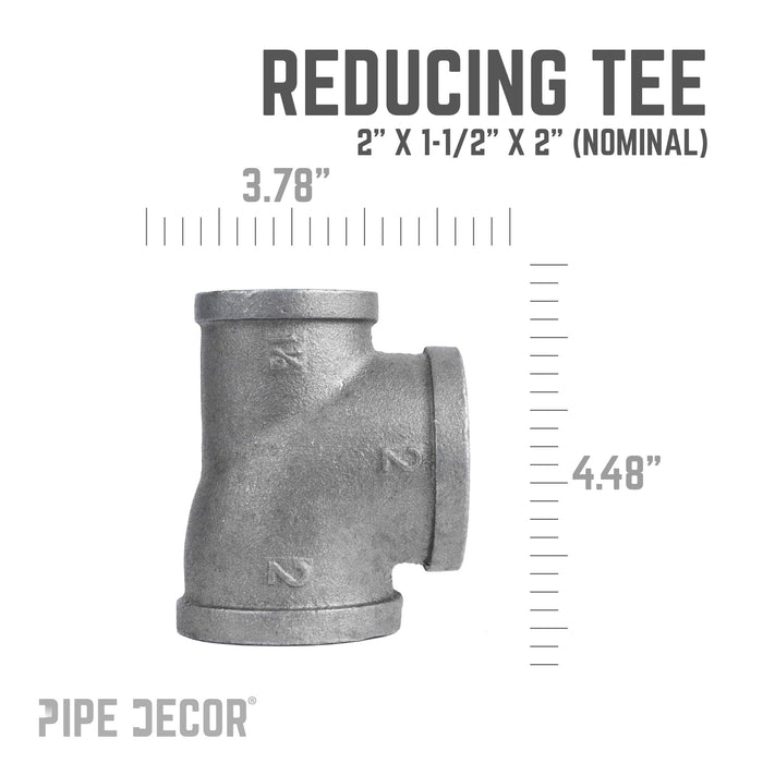 2 in. x 1 1/2 in. x 2 in. Black Reducing Tee - Sweatfully