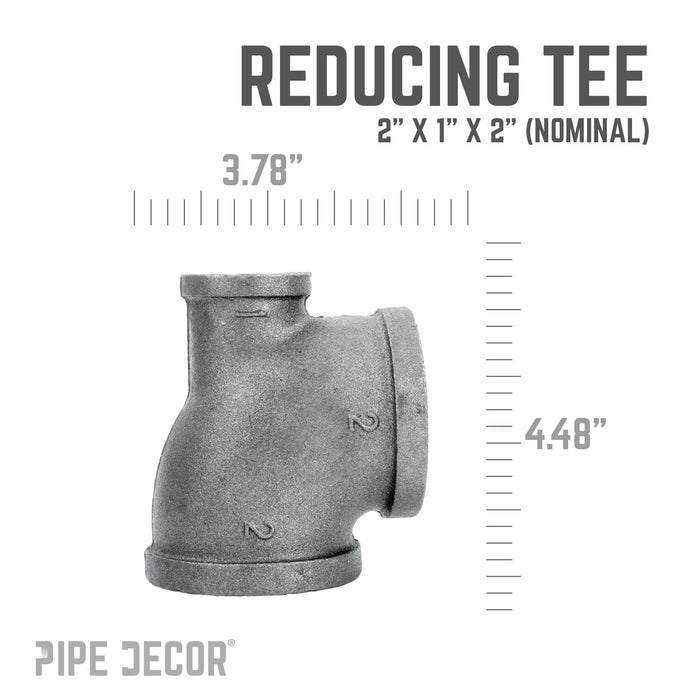 2 in. x 1 in. x 2 in. Black Reducing Tee - Sweatfully
