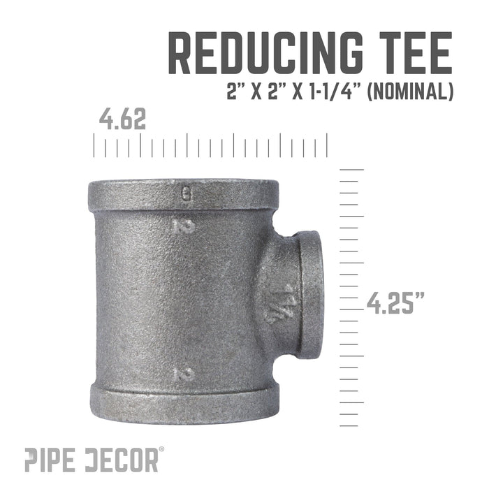 2 in. x 2 in. x 1 1/4 in. Black Reducing Tee - Sweatfully