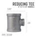 2 in. x 2 in. x 1 1/2 in. Black Reducing Tee - Sweatfully