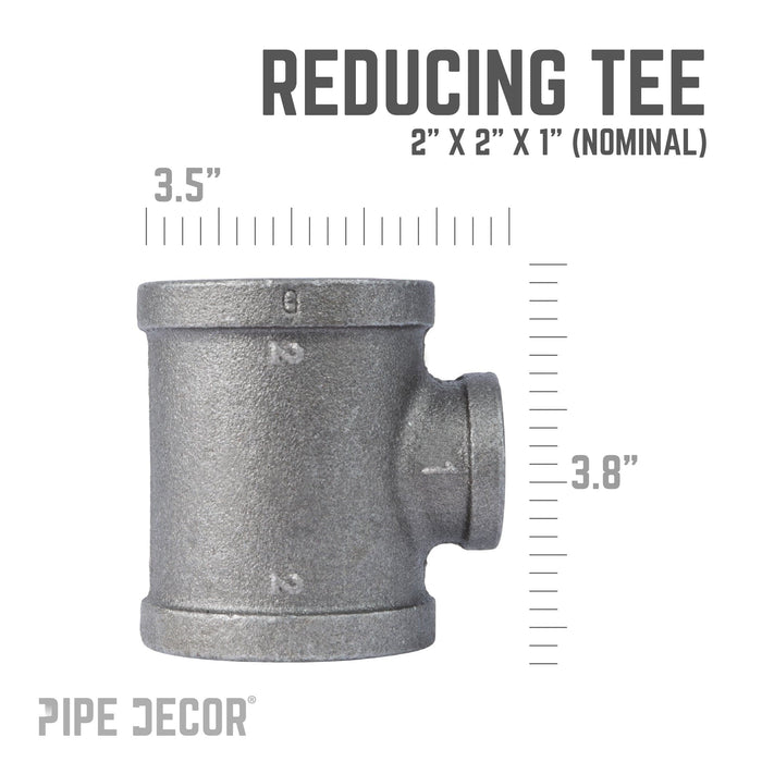 2 in. x 2 in. x 1 in. Black Reducing Tee - Sweatfully